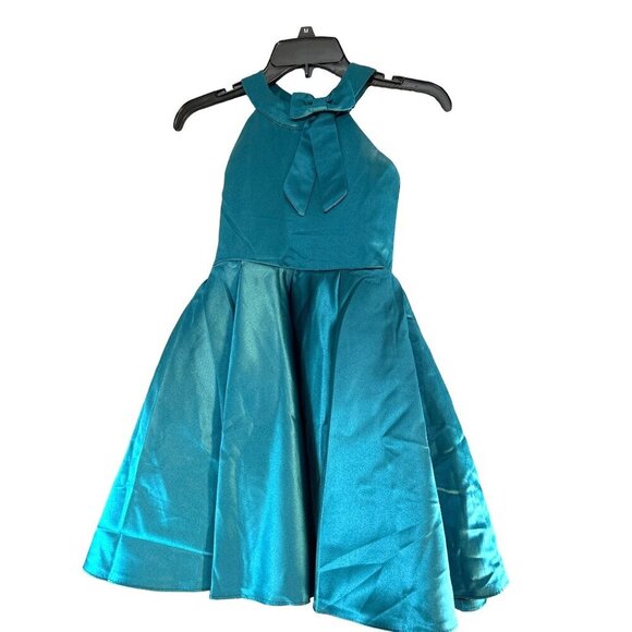 Girls Formal Dress Lined Bow Accent Hook Zip Back Green Size 7-8 - Picture 1 of 8